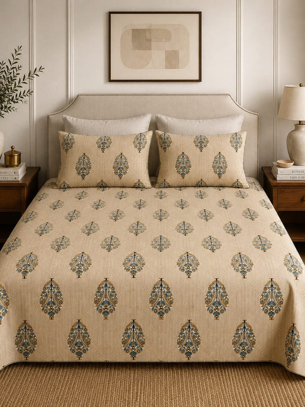 VASTRA Botanical Grove 100% Pure Cotton Double Bed Bedsheet with 2 Coordinated Pillow Covers | Premium Botanical Printed Bedding Set (90 × 100 Inches)