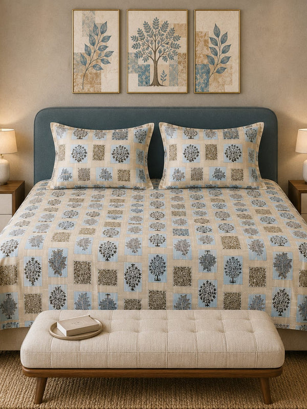 VASTRA Botanical Serenity 100% Pure Cotton King Size Bedsheet with 2 Pillow Covers | Premium Botanical Printed Bedding Set (108 × 108 Inches)