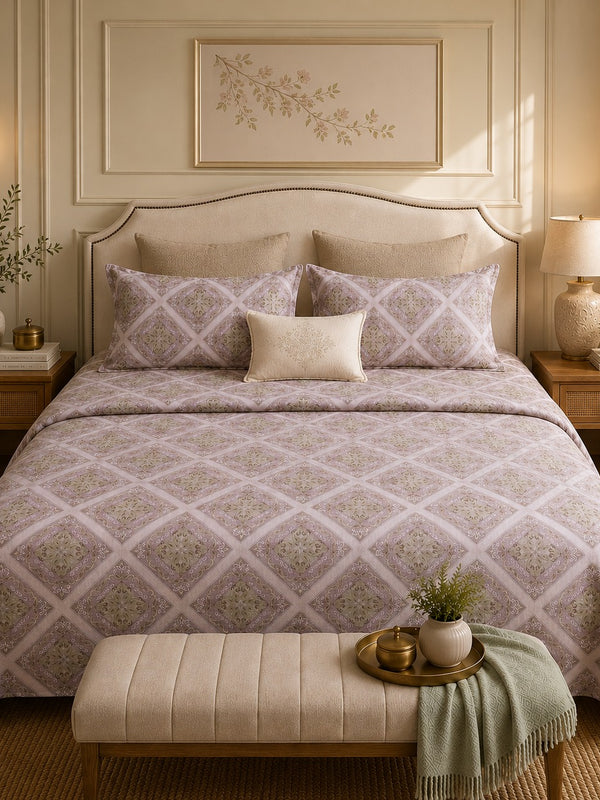 VASTRA Blush Arabesque 100% Pure Cotton King Size Bedsheet with 2 Pillow Covers | Premium Printed Bedding Set (108 × 108 Inches)
