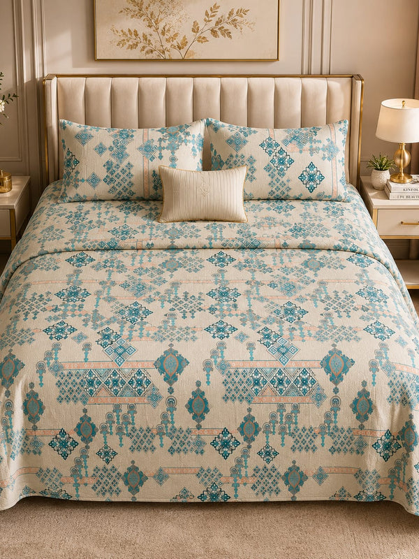 MOCA by Monte Carlo Melody 100% Pure Cotton Double Bed Bedsheet with 2 Pillow Covers | Premium Blue Ethnic Printed Bedding Set (90 × 100 Inches)