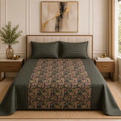 VASTRA Midnight Paisley 100% Pure Cotton King Size Bedsheet with 2 Pillow Covers | Premium Paisley Printed Bedding Set (108 × 108 Inches)