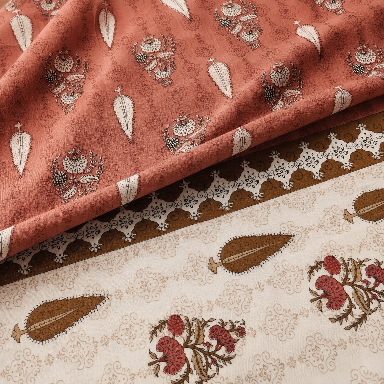 VASTRA Heritage Terracotta 100% Pure Cotton King Size Bedsheet with 2 Pillow Covers | Soft, Breathable & Premium Bedding Set (108 × 108 Inches)
