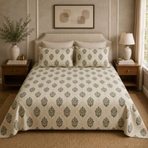 VASTRA Botanical Meadow 100% Pure Cotton Double Bed Bedsheet with 2 Coordinated Pillow Covers | Premium Botanical Printed Bedding Set (90 × 100 Inches)