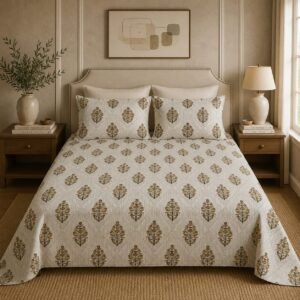 VASTRA Botanical Slate 100% Pure Cotton Double Bed Bedsheet with 2 Coordinated Pillow Covers | Premium Botanical Printed Bedding Set (90 × 100 Inches) thumbnail