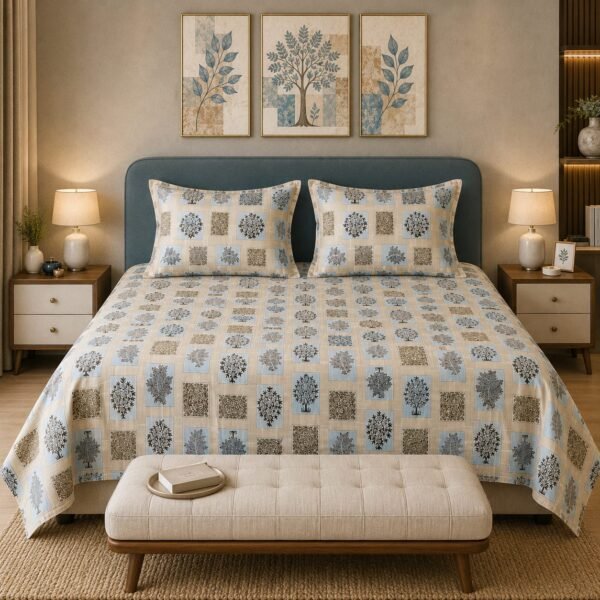 VASTRA Botanical Serenity 100% Pure Cotton King Size Bedsheet with 2 Pillow Covers | Premium Botanical Printed Bedding Set (108 × 108 Inches)