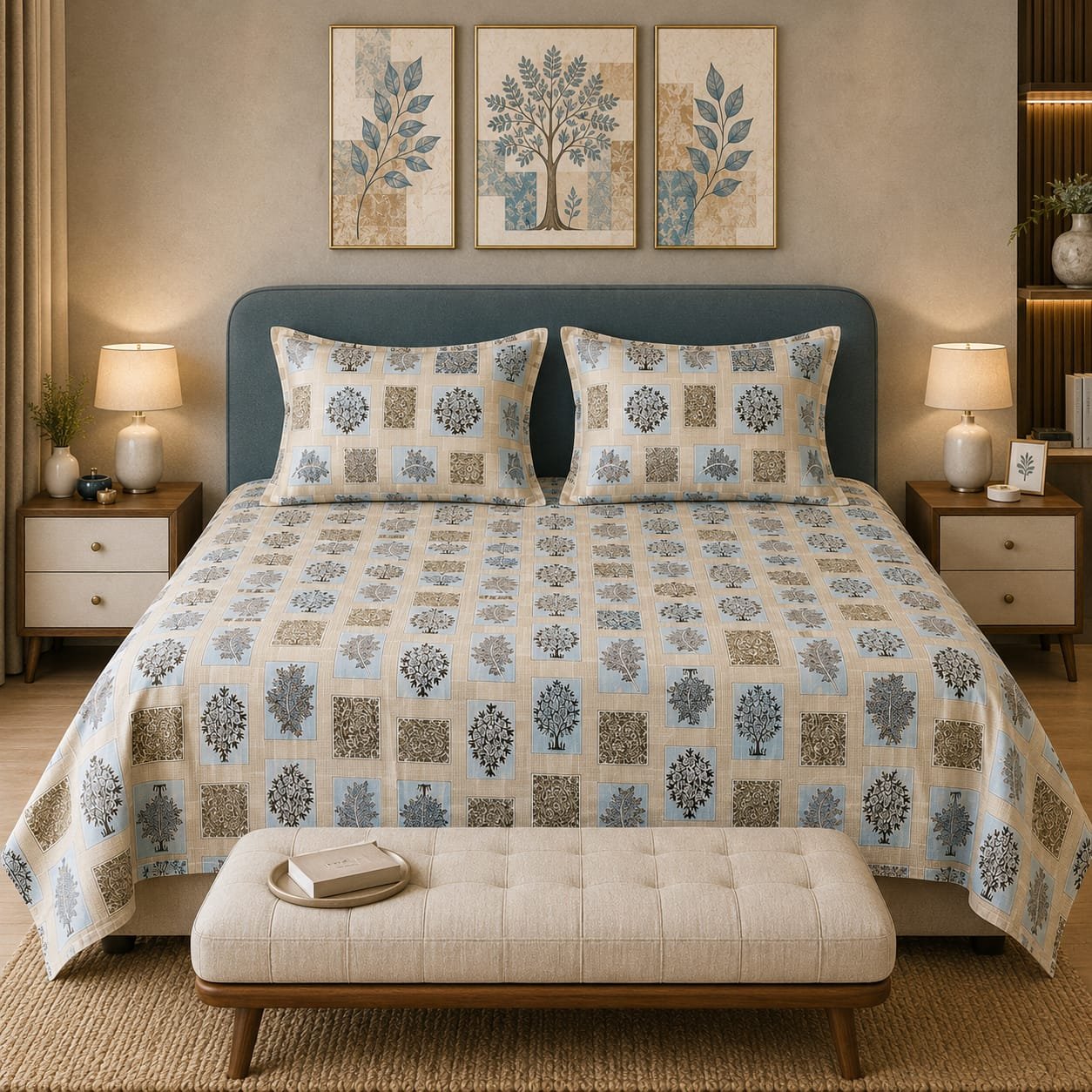 VASTRA Botanical Serenity 100% Pure Cotton King Size Bedsheet with 2 Pillow Covers | Premium Botanical Printed Bedding Set (108 × 108 Inches)