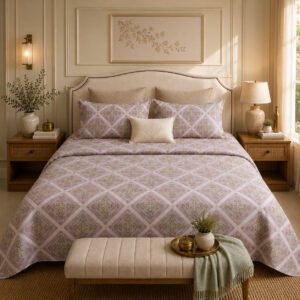 VASTRA Blush Arabesque 100% Pure Cotton King Size Bedsheet with 2 Pillow Covers | Premium Printed Bedding Set (108 × 108 Inches)