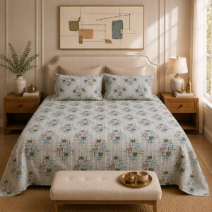 VASTRA Modern Abstract 100% Pure Cotton Double Bed Bedsheet with 2 Pillow Covers | Premium Geometric Printed Bedding Set (90 × 100 Inches) thumbnail