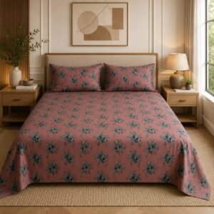VASTRA Vintage Rose 100% Pure Cotton King Size Bedsheet with 2 Pillow Covers | Soft Floral Printed Bedding Set (108 × 108 Inches)