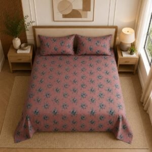VASTRA Vintage Rose 100% Pure Cotton King Size Bedsheet with 2 Pillow Covers | Soft Floral Printed Bedding Set (108 × 108 Inches) thumbnail
