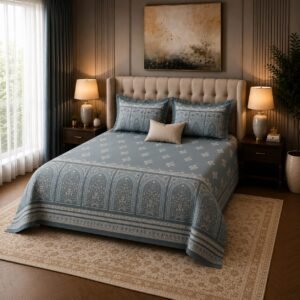 VASTRA Blue Majesty 100% Pure Cotton King Size Bedsheet with 2 Pillow Covers | Premium Blue Printed Bedding Set (108 × 108 Inches) thumbnail