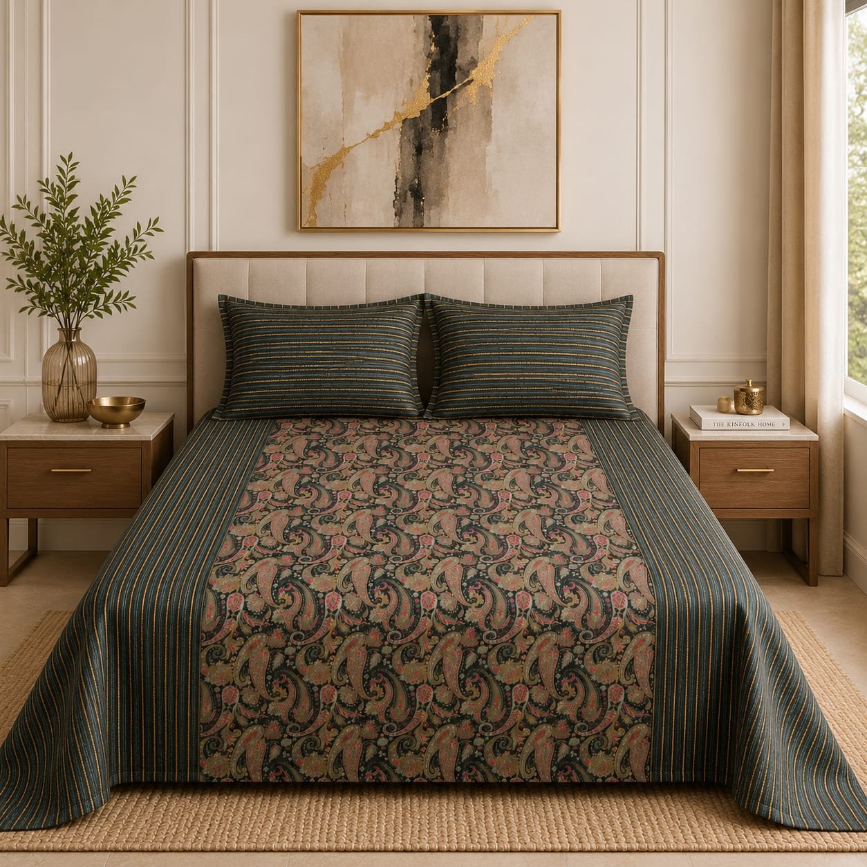 VASTRA Midnight Paisley 100% Pure Cotton King Size Bedsheet with 2 Pillow Covers | Premium Paisley Printed Bedding Set (108 × 108 Inches)