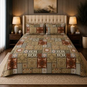 VASTRA Rajwadi Mosaic 100% Pure Cotton Double Bed Bedsheet with 2 Pillow Covers | Premium Mosaic Printed Bedding Set (90 × 100 Inches) thumbnail