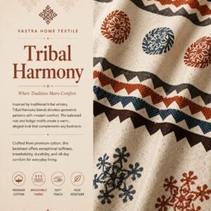 VASTRA Tribal Harmony 100% Pure Cotton Single Bed Bedsheet with 1 Pillow Cover | Premium Tribal Printed Bedding Set (60 × 90 Inches) thumbnail