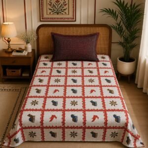 VASTRA Tribal Tapestry 100% Pure Cotton Single Bed Bedsheet with 1 Pillow Cover | Premium Ethnic Printed Bedding Set (60 × 90 Inches)