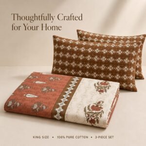 VASTRA Heritage Terracotta 100% Pure Cotton King Size Bedsheet with 2 Pillow Covers | Soft, Breathable & Premium Bedding Set (108 × 108 Inches) thumbnail
