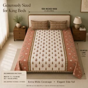 VASTRA Heritage Terracotta 100% Pure Cotton King Size Bedsheet with 2 Pillow Covers | Soft, Breathable & Premium Bedding Set (108 × 108 Inches) thumbnail