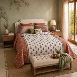 VASTRA Heritage Terracotta 100% Pure Cotton King Size Bedsheet with 2 Pillow Covers | Soft, Breathable & Premium Bedding Set (108 × 108 Inches) thumbnail