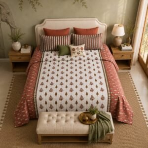 VASTRA Heritage Terracotta 100% Pure Cotton King Size Bedsheet with 2 Pillow Covers | Soft, Breathable & Premium Bedding Set (108 × 108 Inches) thumbnail