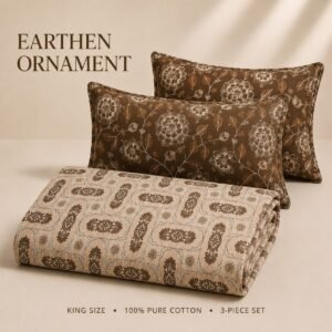 VASTRA Earthen Ornament 100% Pure Cotton King Size Bedsheet with 2 Coordinated Pillow Covers | Premium Brown Printed Bedding Set (108 × 108 Inches) thumbnail