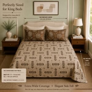 VASTRA Earthen Ornament 100% Pure Cotton King Size Bedsheet with 2 Coordinated Pillow Covers | Premium Brown Printed Bedding Set (108 × 108 Inches) thumbnail