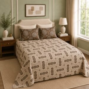 VASTRA Earthen Ornament 100% Pure Cotton King Size Bedsheet with 2 Coordinated Pillow Covers | Premium Brown Printed Bedding Set (108 × 108 Inches) thumbnail