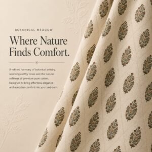 VASTRA Botanical Meadow 100% Pure Cotton Double Bed Bedsheet with 2 Coordinated Pillow Covers | Premium Botanical Printed Bedding Set (90 × 100 Inches) thumbnail