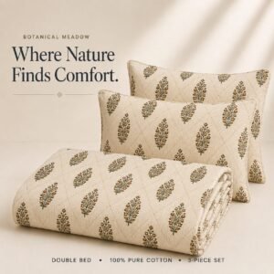 VASTRA Botanical Meadow 100% Pure Cotton Double Bed Bedsheet with 2 Coordinated Pillow Covers | Premium Botanical Printed Bedding Set (90 × 100 Inches) thumbnail