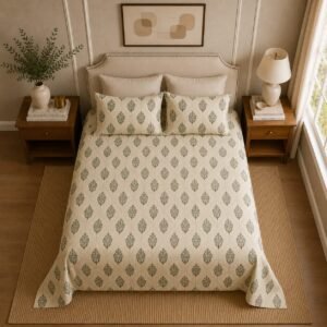 VASTRA Botanical Meadow 100% Pure Cotton Double Bed Bedsheet with 2 Coordinated Pillow Covers | Premium Botanical Printed Bedding Set (90 × 100 Inches) thumbnail