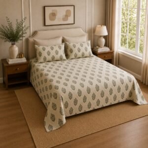 VASTRA Botanical Meadow 100% Pure Cotton Double Bed Bedsheet with 2 Coordinated Pillow Covers | Premium Botanical Printed Bedding Set (90 × 100 Inches) thumbnail