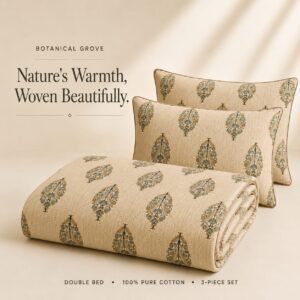VASTRA Botanical Grove 100% Pure Cotton Double Bed Bedsheet with 2 Coordinated Pillow Covers | Premium Botanical Printed Bedding Set (90 × 100 Inches) thumbnail