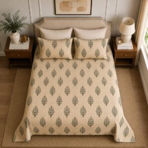 VASTRA Botanical Grove 100% Pure Cotton Double Bed Bedsheet with 2 Coordinated Pillow Covers | Premium Botanical Printed Bedding Set (90 × 100 Inches) thumbnail