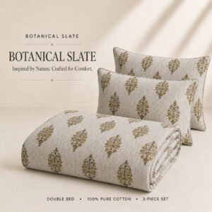 VASTRA Botanical Slate 100% Pure Cotton Double Bed Bedsheet with 2 Coordinated Pillow Covers | Premium Botanical Printed Bedding Set (90 × 100 Inches) thumbnail