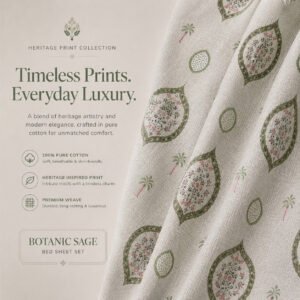 VASTRA Sage Whisper 100% Pure Cotton Double Bed Bedsheet with 2 Pillow Covers | Premium Floral Border Printed Bedding Set (100 × 100 Inches) thumbnail