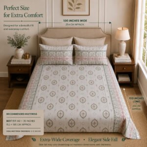VASTRA Sage Whisper 100% Pure Cotton Double Bed Bedsheet with 2 Pillow Covers | Premium Floral Border Printed Bedding Set (100 × 100 Inches) thumbnail