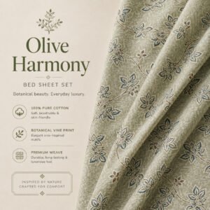 VASTRA Olive Harmony Premium 100% Pure Cotton Double Bedsheet with 2 Coordinated Pillow Covers | Floral Vine Print | 90 x 100 Inches thumbnail