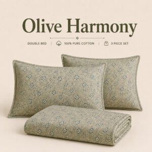 VASTRA Olive Harmony Premium 100% Pure Cotton Double Bedsheet with 2 Coordinated Pillow Covers | Floral Vine Print | 90 x 100 Inches thumbnail