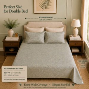 VASTRA Olive Harmony Premium 100% Pure Cotton Double Bedsheet with 2 Coordinated Pillow Covers | Floral Vine Print | 90 x 100 Inches thumbnail