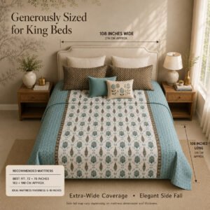 VASTRA Heritage Aqua 100% Pure Cotton King Size Bedsheet with 2 Pillow Covers | Soft, Breathable Premium Bedding Set (108 × 108 Inches) thumbnail