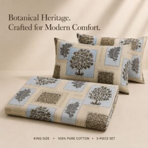 VASTRA Botanical Serenity 100% Pure Cotton King Size Bedsheet with 2 Pillow Covers | Premium Botanical Printed Bedding Set (108 × 108 Inches) thumbnail