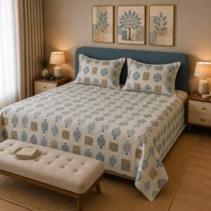 VASTRA Botanical Serenity 100% Pure Cotton King Size Bedsheet with 2 Pillow Covers | Premium Botanical Printed Bedding Set (108 × 108 Inches) thumbnail