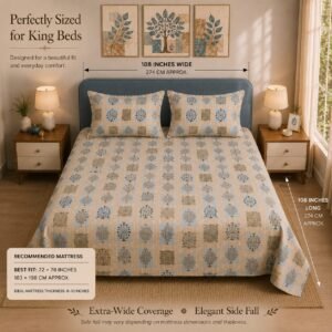 VASTRA Botanical Serenity 100% Pure Cotton King Size Bedsheet with 2 Pillow Covers | Premium Botanical Printed Bedding Set (108 × 108 Inches) thumbnail
