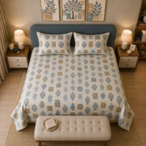 VASTRA Botanical Serenity 100% Pure Cotton King Size Bedsheet with 2 Pillow Covers | Premium Botanical Printed Bedding Set (108 × 108 Inches) thumbnail