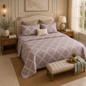 VASTRA Blush Arabesque 100% Pure Cotton King Size Bedsheet with 2 Pillow Covers | Premium Printed Bedding Set (108 × 108 Inches) thumbnail