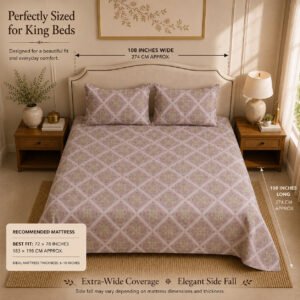 VASTRA Blush Arabesque 100% Pure Cotton King Size Bedsheet with 2 Pillow Covers | Premium Printed Bedding Set (108 × 108 Inches) thumbnail