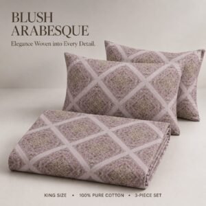 VASTRA Blush Arabesque 100% Pure Cotton King Size Bedsheet with 2 Pillow Covers | Premium Printed Bedding Set (108 × 108 Inches) thumbnail