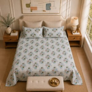 VASTRA Modern Abstract 100% Pure Cotton Double Bed Bedsheet with 2 Pillow Covers | Premium Geometric Printed Bedding Set (90 × 100 Inches) thumbnail