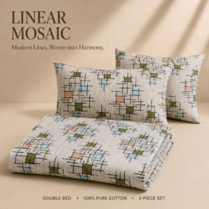VASTRA Modern Abstract 100% Pure Cotton Double Bed Bedsheet with 2 Pillow Covers | Premium Geometric Printed Bedding Set (90 × 100 Inches) thumbnail