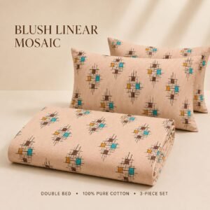 VASTRA Modern Abstract 100% Pure Cotton Double Bed Bedsheet with 2 Pillow Covers | Premium Geometric Printed Bedding Set (90 × 100 Inches) thumbnail