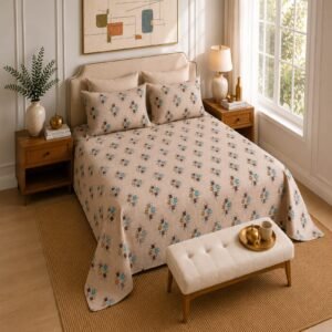 VASTRA Modern Abstract 100% Pure Cotton Double Bed Bedsheet with 2 Pillow Covers | Premium Geometric Printed Bedding Set (90 × 100 Inches) thumbnail